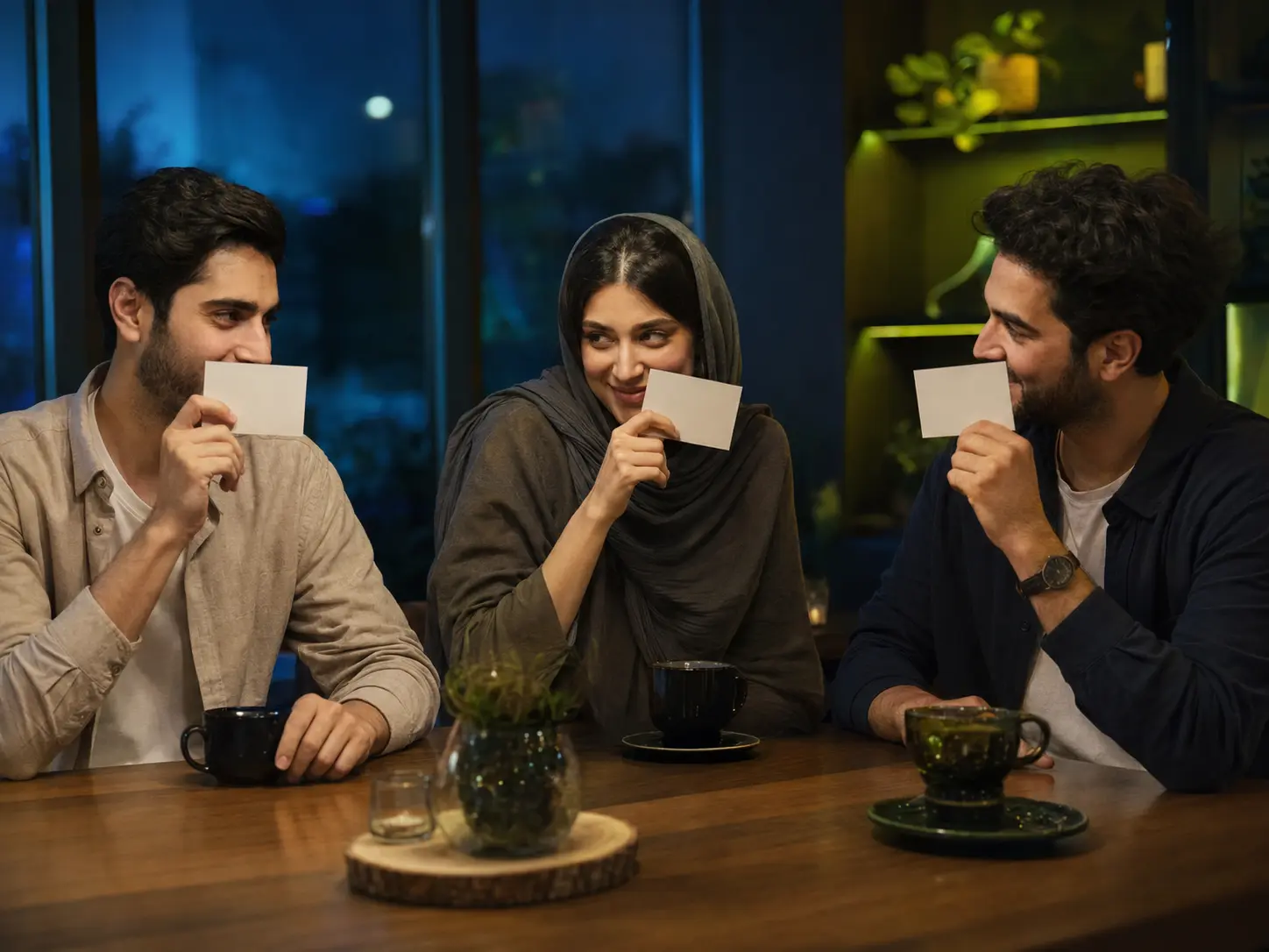 سه دوست با کارت‌های مأموریت مخفی در کافه