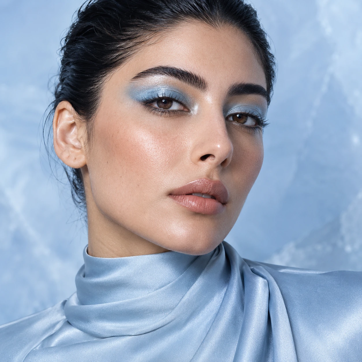 نمونه تصویر میکاپ آبی یخی؛ سبک Cool Blue